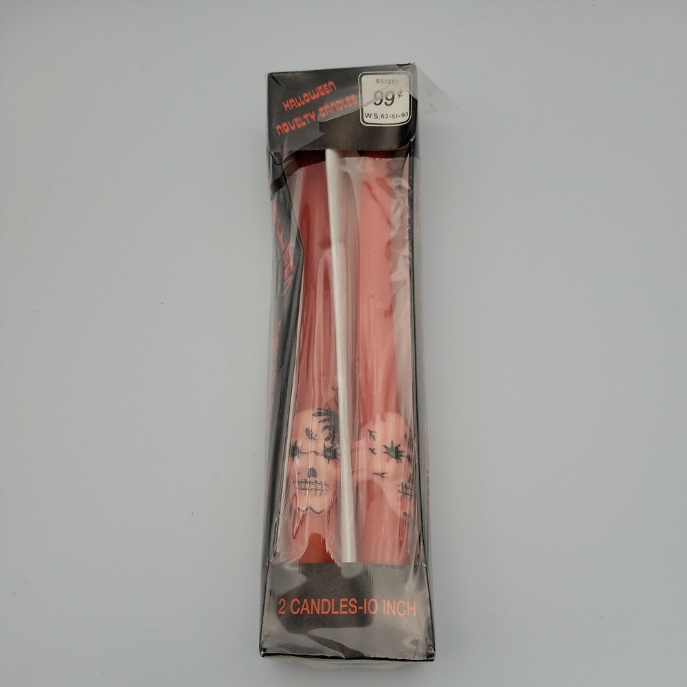 Vintage Halloween Novelty Taper Candles Skulls Set of 2 10"‎ Orange NOS